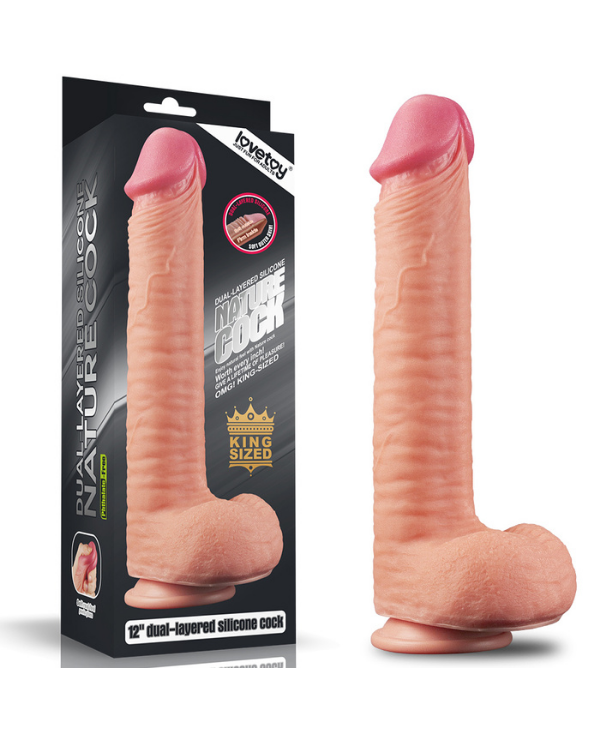 Censan 12 İnç Dual Layered Platinum Silicone Cock Dildo