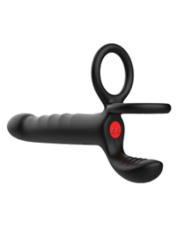 Censan Çift Penis Halkalı Titreşimli Prostat Masaj Aleti ve Dildo Vibratör - Geciktirici Etkili & Testis Uyarıcı Esnek Silikon Anal Plug