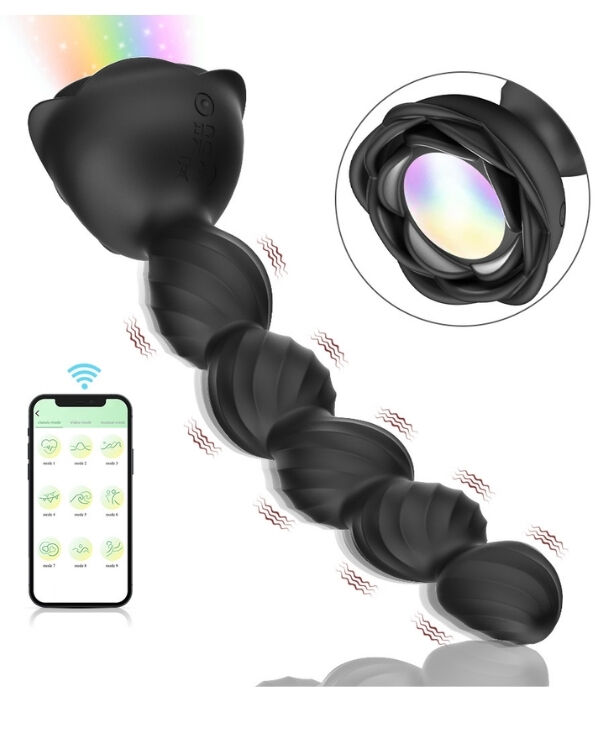 Censan Telefon Kontrollü Haley Rose Pulled Beads Anal Plug – Siyah