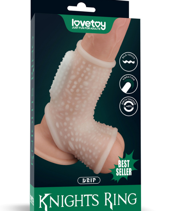 Censan Vibrating Drip Knights Ring with Scrotum Sleeve (Beyaz)