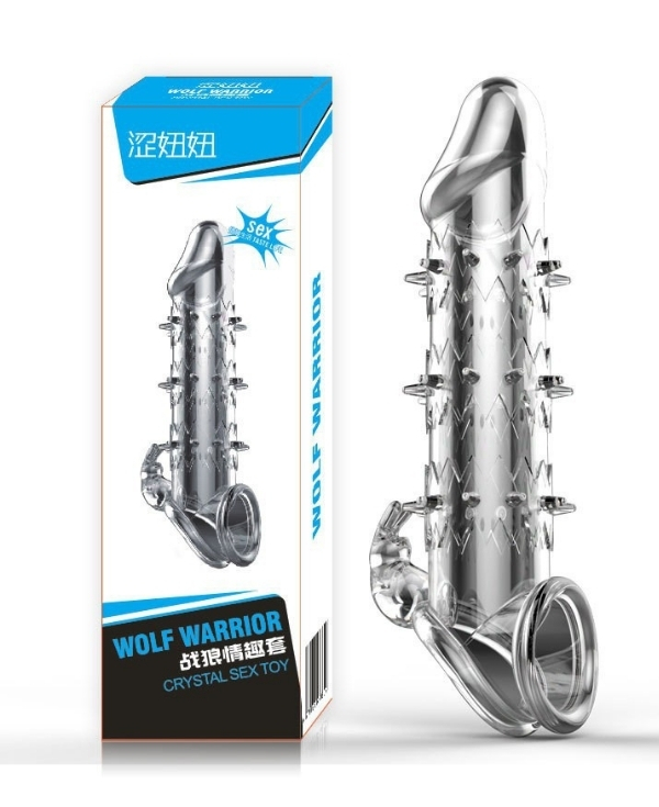 Censan Wolf Warrior Crystal Şeffaf Dokulu Penis Kılıfı – Esnek TPE Malzeme, Gerçekçi His, 13.8 cm