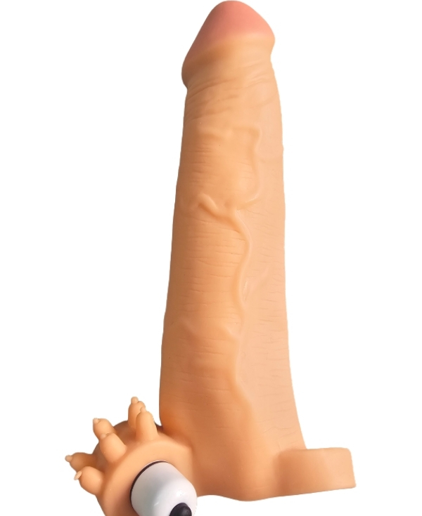 Gerçekçi Penis Kılıfı Et Dokusunda Titreşimli Testis Geçmeli 20 cm